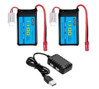 AMZZN 2PCS 7.4V 1100mAh Lipo Battery With 2-in-1 Charger For Wltoys A949 A959 A969 A979 K929 RC Car,Compatible With Most 1/10 1/16 1/18 1/24 Ratio RC Trucks, A320 A321 V353 RC Drone