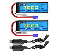 AMZZN 2PCS 7.4V 2000mAh 35C 2S EC2 Plug Lipo Battery with USB Charging Cable for RC Car,Truck Model Car,Remote Control Ship,RC Quadcopter Qircraft,FPV Drone Battery