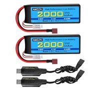 AMZZN 2PCS 7.4V 2000mAh 35C 2S T Plug Lipo Battery with USB Charging Cable for RC Car,Truck Model Car,Remote Control Ship,RC Quadcopter Qircraft,FPV Drone Battery