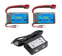 AMZZN 2PCS 7.4V 2S 1100mAh 30C T-Plug Lipo Battery with 2-in-1 Charger for 18859 18858 16889 300E 302E HS181 2845 Q903 Q901 1/10,1/12,1/16,1/18 RC Cars,Trucks