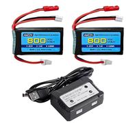AMZZN 2PCS 7.4V 2S 30C 800mAh Lipo Battery JST Plug and Plug PH2.0 with 2-in-1 Charger Suitable for SCX24 RC Vehicles, Compatible with Most RC Trucks and Remote Controlled Drones