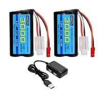 AMZZN 2PCS 7.4V 3000mAh 15C 2S JST-2P Plug Li-ion Battery with 2-in-1 Charger for UDIRC UD1601 UD1602 SG1603 RC Car, 1/10, 1/12, 1/16 Ratio RC Car,Truck RC Ship Engineering Vehicle Backup Battery