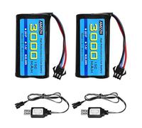AMZZN 2PCS 7.4V 3000mAh 15C 2S SM-3P Plug Li-ion Battery with 2PCS USB Charger for DE43 DE60 9500E 9309E RC Cars and Trucks Huina 1575 RC Engineering Vehicle RC Toy Backup Car Battery