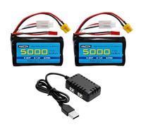 AMZZN 2PCS 7.4V 5000mAh 2S Li-ion Battery with JST Plug and XT30 Plug with 2-in-1 Charger for TX16S,TX18S,RC4GS,RC6GS,TX12 Remote Control