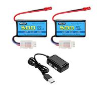 AMZZN 2PCS 7.4V 500mAh 30C JST-2P Plug Lipo Battery With 2-in-1 Charger For RC Helicopters,Quadcopters,Micro FPV Racing Cars,Drones,RC Cars,Trucks,High-speed cars