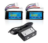 AMZZN 2PCS 7.4V 600mAh 30C 2S Lipo Battery with Molex Plug and 2-in-1 Charger for FMS FCX24 RC Cars, Trucks, Remote Control Electric Climbing Vehicles