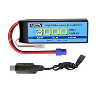 AMZZN 2S Lipo Battery 7.4V 3000mAh 35C with EC3 Plug and USB Charging Cable for RC Car,Truck,Model Car,RC Ship,RC Quadcopter Aircraft,FPV Drone Battery