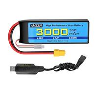 AMZZN 2S Lipo Battery 7.4V 3000mAh 35C with XT60 Plug and USB Charging Cable for RC Car,Truck,Model Car,RC Ship,RC Quadcopter Aircraft,FPV Drone Battery