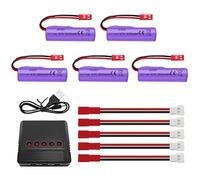 AMZZN 5PCS 3.7V 1000mAh Li-ion Battery with JST-2P Plug and 1 to 5 Charger for Huina 1337 1338 1516 1517 RC Engineering Vehicle, RC Toy Car Battery Accessories