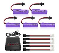 AMZZN 5PCS 3.7V 1000mAh SM-2P Plug Lipo Battery With 5-IN-1 Charger RC Toy Car Battery For TB202 TB201 TM201 TM202 TC141 DE35 DE38 DE40 DE50 RC Cars,Trucks,Stunt Vehicles