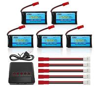AMZZN 5PCS 3.7V 1200mAh 30C JST Plug Lipo Battery with 5-in-1 Charger for MJX T04 T05 T25 X900 X9TW V2400HD V2450FPV V2450GPS RC Drone Lithium Battery Accessories