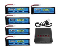 AMZZN 5PCS 3.7V 680mAh 1S Lipo Battery with Molex Plug and 5-in-1 Charger for Wltoys XK K110 K110S V977 V988 V930 Q282 RC Drone, Four Axis Aircraft Battery Accessories