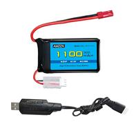 AMZZN 7.4V 1100mAh 30C JST-2P Plug Lipo Battery With USB Charging Cable For Wltoys A949 A959 A969 A979 K929 RC Car,Compatible With Most 1/10 1/16 1/18 1/24 Ratio RC Trucks, A320 A321 V353 RC Drone