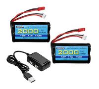 AMZZN 7.4V 2000mAh 15C 2S JST-2P Plug Lipo Battery with 2-in-1 Charger for UDIRC UD1601 UD1602 UD1604 SG1603 RC Cars,RC Drone Huina Engineering Vehicle Backup Battery