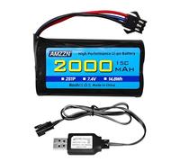 AMZZN 7.4V 2000mAh 15C 2S SM-3P Plug Lipo Battery with USB Charging Cable for DE43 DE60 9500E 9309E RC Car Truck Huina 1575 Remote Control Engineering Vehicle RC Toy Car Battery