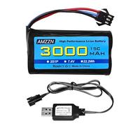 AMZZN 7.4V 3000mAh 15C 2S SM-3P Plug Li-ion Battery with USB Charger for DE43 DE60 9500E 9309E RC Cars and Trucks Huina 1575 RC Engineering Vehicle RC Toy Backup Car Battery