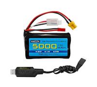 AMZZN 7.4V 5000mAh 2S Li-ion Battery with JST Plug and XT30 Plug with USB Charging Cable for TX16S,TX18S,RC4GS,RC6GS,TX12 Remote Control