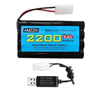 AMZZN 9.6V 2200mAh AA NiMH Battery with Tamiya Plug and USB Charging Cable for RC Toy Cars, Trucks, Tanks, Engineering Vehicles, RC Ships, Rechargeable Battery Accessories