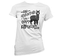 an Adevnture You Say? Alpaca My Bags Animal Humour Funny - Womens T-Shirt - Animal Humour Reusable for Life Beach Totes Size 14 White
