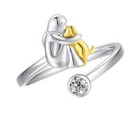 An adjustable heart ring featuring a girl and dog design for an electrician for prolonged use for pet lovers