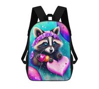 An Adorable Raccoon Holding A Heartshaped Balloon on A String, It Is Raining Hearts, Rose 17 Inch Backpack School Bag Rucksack for Girls Boys Large Capacity Kids Back Pack Lightweight School Bags for