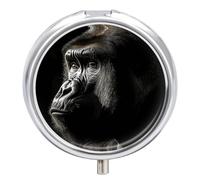 an Adult Gorilla Pill Box 3 Compartment Waterproof Pill Container with Mirror Metal Medicine Box Organizer Portable Vitamin Case for Pocket & Purse Travel - Round