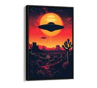 An alien flying saucer at sunset Canvas Floater Frame Print Picture Art - Black Frame 20 inch wide x 30 inch high