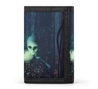 An Alien in Mystic Forest Trifold Wallet Card Slots Holder Organizer Purse Wallets with Keychain