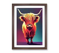 An Amazing Highland Cow Framed Print | A2 Walnut Framed Wall Art | Ready to Hang | Modern Animal Picture | Living Room Bedroom Lounge Office