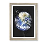 An Amazing Image Of Earth Paint Splash Modern Framed Wall Art Print, Ready to Hang Picture for Living Room Bedroom Home Office Décor, Oak A3 (34 x 46 cm)