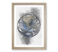An Amazing Image of Earth Sketch Framed Print | A2 Oak Framed Wall Art | Ready to Hang | Modern Nature Picture | Living Room Bedroom Lounge Office
