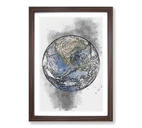 An Amazing Image of Earth Sketch Framed Print | A2 Walnut Framed Wall Art | Ready to Hang | Modern Nature Picture | Living Room Bedroom Lounge Office
