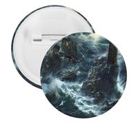 An Ancient Galleon in A Stormy Sea Round Lapel Pin Badges Backpack Pins Brooch for Hats Clothing Decorations 5PCS