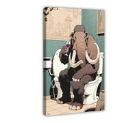 An Ancient Mammoth Sits on The Toilet Drinking Red Wine Canvas Poster Bedroom Decor Landscape Decor Gift 16x24inch(40x60cm)