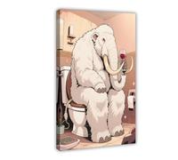 An Ancient Mammoth Sits on The Toilet Drinking Red Wine Canvas Poster Bedroom Decor Landscape Decor Gift 16x24inch(40x60cm)
