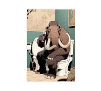An Ancient Mammoth Sits on The Toilet Drinking Red Wine Canvas Poster Wall Art Print Picture Paintings 20x30inch(50x75cm)