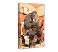An Ancient Mammoth Sits on The Toilet Drinking Red Wine Canvas Poster Wall Art Print Picture Paintings 08x12inch(20x30cm)