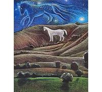an Ancient Memory by Hannah Willow - UK Made Art Greetings Card - White Horse on Hillside Looking Down on a Valley - Birthday Card