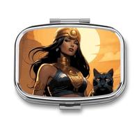 an Ancient Princess Pill Box 2 Compartment, Portable Pill Case with Mirror for Pocket Purse Travel, Mini Metal Medicine Organizer for Vitamins Fish Oil