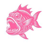 an Angry Fish with Sharp Teeth and Open Mouth Vinyl Art Sticker 42x42.3cm Do not Damage The Wall Surface Pink