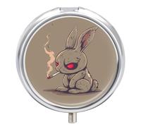 an Angry Rabbit Pill Box 3 Compartment Travel Pill Organizer 3 Times A Day Cute Mini Pill Case for Purse & Pocket Portable Metal Medicine Box with Mirror Round Daily Medicine Vitamin Container