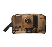 an Antique Wooden Camera Large Capacity Toiletry Bag, Lightweight Travel Wash Bag with Padding, for Men Women