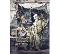 An apothecary shop in an Arab bazaar. A veiled woman customer speaks with the druggist. After a French print published 1857. Poster Print by Ken Welsh (13 x 18)