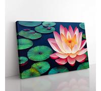 An Appealing Lotus Flower Canvas Wall Art Print Ready to Hang, Framed Picture for Living Room Bedroom Home Office Décor, 60x40 cm (24x16 Inch)