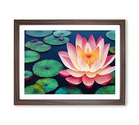 An Appealing Lotus Flower H1022 Framed Print for Living Room Bedroom Home Office Décor, Wall Art Picture Ready to Hang, Walnut A4 Frame (34 x 25 cm)