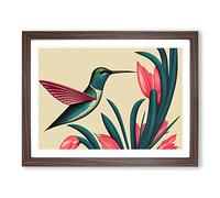 An Art Deco Hummingbird WHT Framed Print | A2 Walnut Framed Wall Art | Ready to Hang | Art Deco Nature Picture | Living Room Bedroom Lounge Office