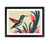 An Art Deco Hummingbird WHT Framed Wall Art Print A2 Black