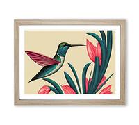 An Art Deco Hummingbird WHT Framed Wall Art Print A2 Oak