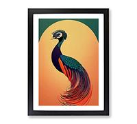 An Art Nouveau Peacock Framed Print | A2 Black Framed Wall Art | Ready to Hang | Modern Animal Picture | Living Room Bedroom Lounge Office
