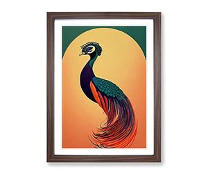An Art Nouveau Peacock Framed Print | A2 Walnut Framed Wall Art | Ready to Hang | Modern Animal Picture | Living Room Bedroom Lounge Office